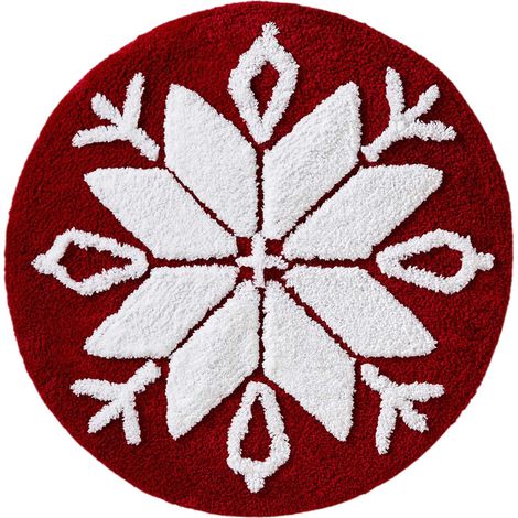Roter Weihnachtsteppich mit Schneeflockenmuster, rutschfeste runde Fußmatte, passend zur Weihnachtsdekoration, trendiger Schneeflockenteppich für den Winter. (1/5)