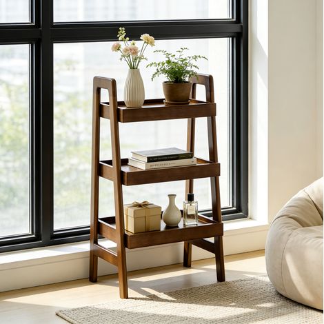 Librería escalera de 3 estantes en madera color nogal OKWISH (1/5)