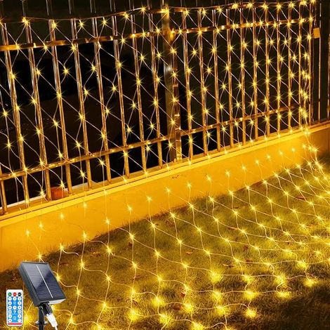 LED Solaire Guirlande Lumineuse, 1.5x1.5M Guirlande Lumineuse Filet, 96 LEDs 8 Modes Étanche Extérieure Maille Lumineuse avec Télécommandée pour Décoration Noël, Jardin, Balcon (1.51.5M, Blanc Chaud) (1/5)