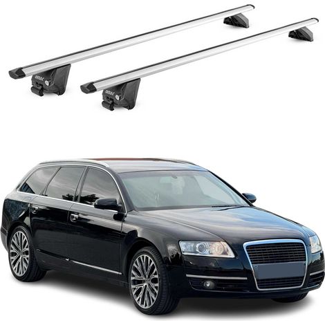 OMAC Barres de toit aluminium certifiées TÜV pour Audi A6 C6 Avant 2004-2011 – Pour rails de toit intégrés – Rainure en T – Charge max 100 kg – 2 antivols Argent (1/5)