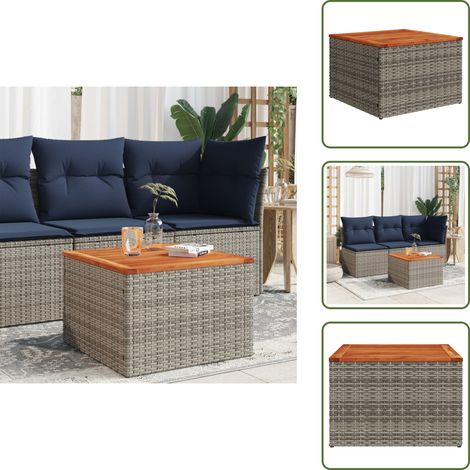 Gartentisch Grau 55x55x37 cm Poly Rattan und Akazienholz - Gartentisch - Esstisch - Terrassenmöbel - Gartenmöbel - Rattan Tisch (1/5)