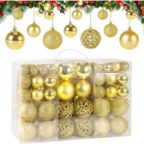Pack of 100 Gold Christmas Balls, Box of Shatterproof Plastic Christmas Balls, Christmas Tree Decoration