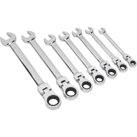 Sealey S01143 Flexi-Head Combination Ratchet Spanner Set 7pc (1/5)