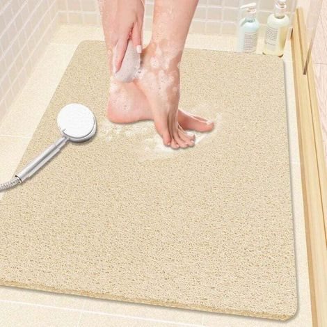 Tapis Douche Antidérapant 61x40,6 cm Luffa PVC Sans Phtalates Drain Doux Séchage Rapide Kaki (1/4)
