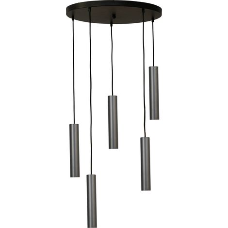 Lampe suspendue noire Run Cylindres en bronze à 5 lumières - 2382-05-05-50-5