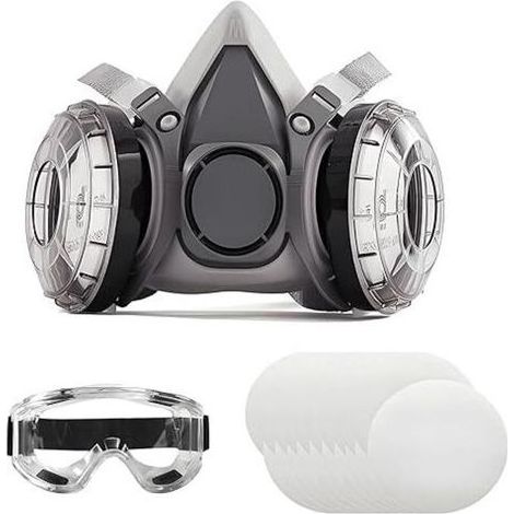 Masque respiratoire, masque anti-poussière 6200, avec lunettes de sécurité, 20 cotons de rechange, idéal pour filtrer la poussière, la fumée et particules (1/4)