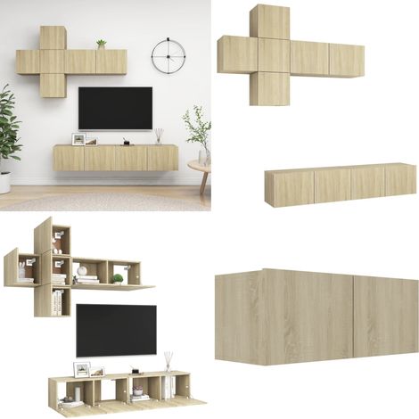 Ensemble de meuble TV 7 pcs Chêne sonoma Bois d'ingénierie - Ensemble meuble tv - Meuble tv chêne sonoma (1/5)