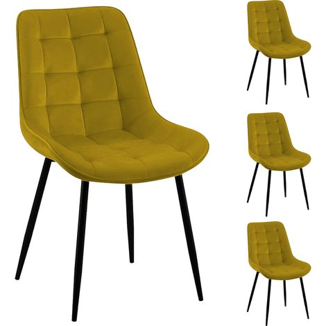 Lot de 4 chaises 60x53x88 cm en velours jaune moutarde et noir - VELVET