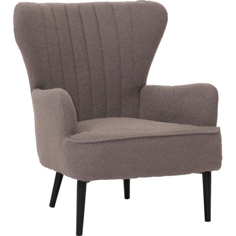 Lounge-Sessel HHG-067, Cocktail-/Ohrensessel Polsterstuhl Retro Vintage Stoff Bouclé (600g/m²) Öko-Tex hellgrau
