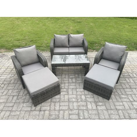 Fimous 6 places Ensemble de Meubles de Jardin avec Table basse rectangulaire Chaise inclinable Canapé d'amour 2 Grand tabourets (1/5)