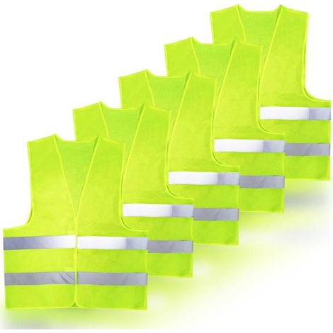 5 Pièces Gilet Haute Visibilité,Respirants Bandes Réfléchissantes,Fluorescen gilet de securite kit de securite triangle de securite (1/5)