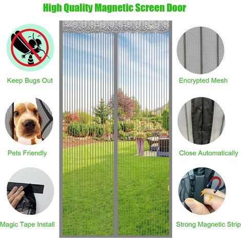 Moustiquaire de Porte Magnétique,Rideau de Anti,Insectes 110x235cm fermeture magnétique de haut en bas Rideau Anti Mouche sans Percer pour Balcon porte Cave Terrasse,Gris