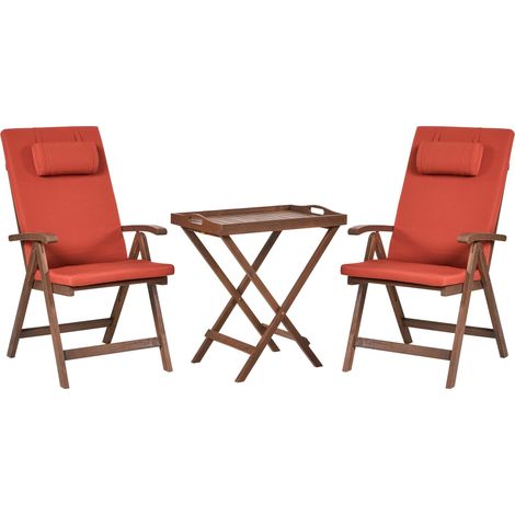 Set da giardino in acacia massiccia naturale con cuscini rosso Amantea Premium