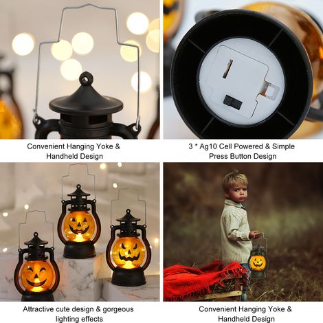 Veilleuse LED en forme de citrouille, lampe de chevet portable à piles, blanc chaud, idéale pour Halloween, les fêtes, la décoration intérieure, les restaurants et comme cadeau. (1/2)