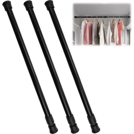 3 PCS Barre Extensible Sans Perçage,30-50 cm Barre Rideau Extensible,Tringle Entre 2 Murs avec Ressort pour Fenêtres,Armoires,Placards à Chaussures,Penderies, étagères (Noir) (1/5)