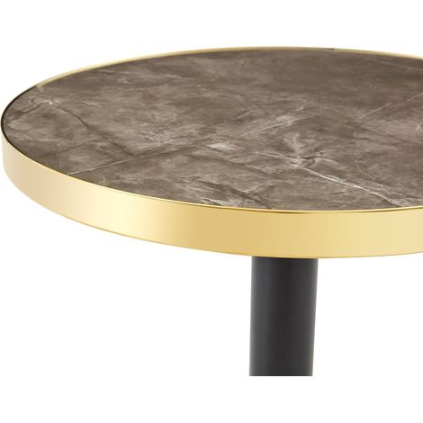 Table ronde moderne, plateau effet marbre avec liseré doré, piètement métal stable noir/or, idéale comme table basse, table de nuit ou table de balcon (1/5)