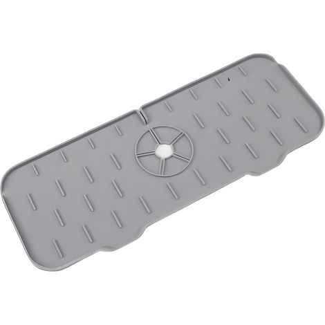 Tapis d'égouttage en silicone - Gris - 37 x 14 cm - TPR - Idéal pour la cuisine, la salle de bain, le plan de travail et le comptoir - Organisateur d'évier (1/5)