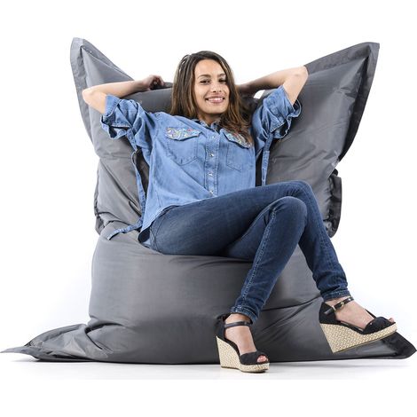 Pouf Géant Graphite Antrhacite BiG52 Classic 170x130 cm - Déhoussable, Intérieur/Extérieur, Rempli de Billes de Polystyrène