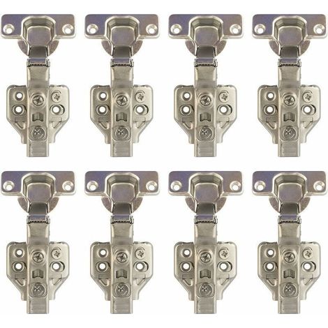 105 Degré Demi Recouvrement Charnières 35mm avec Amortissement pour Porte de Placard Cuisine Charniere pour Meuble Armoires en Semi-applique Lot de 8 - Argent (1/5)