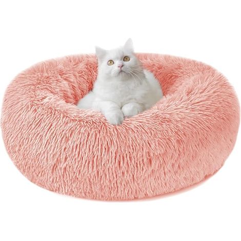 Panier Chien et Chat Moelleux Rond Coussin Chat et Chien Anti Stress Apaisant Peluche Donut Lit Confortable Lavable pour Chat Chien Petit Moyen Taille M Rose (1/5)
