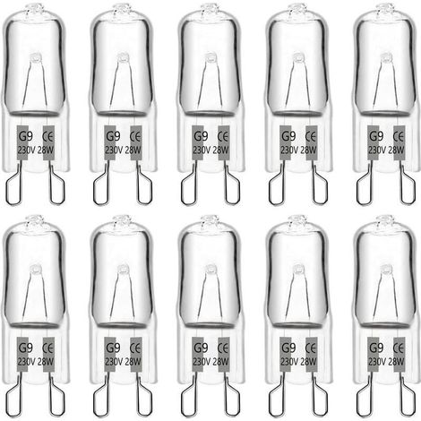 Lot de 10 ampoules halogènes G9 28 W 230 V - 370 lm dimmables - pour lustres, appliques, éclairage d'armoire - blanc chaud 2700 K (1/5)