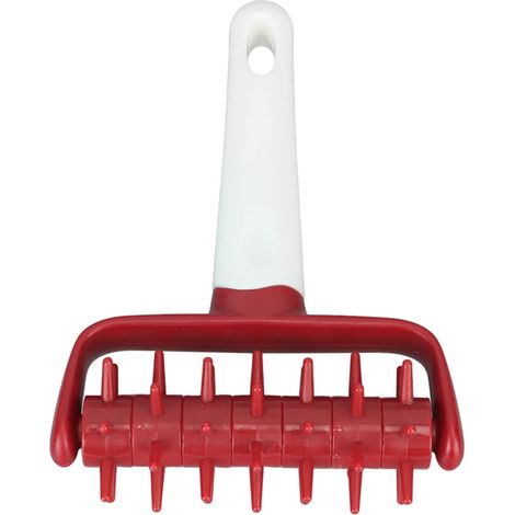 Rouleau à pizza à picots rouges pour une pâte à pizza bien serrée, sans ampoules. Idéal pour la cuisine. (1/5)