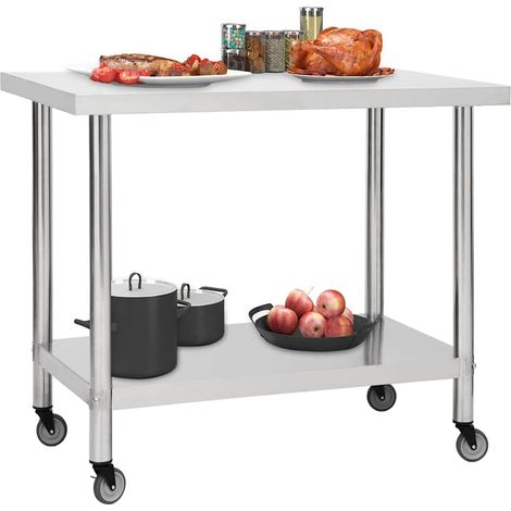 vidaXL Mesa de trabajo para cocina con ruedas acero inox 80x60x85 cm (1/2)