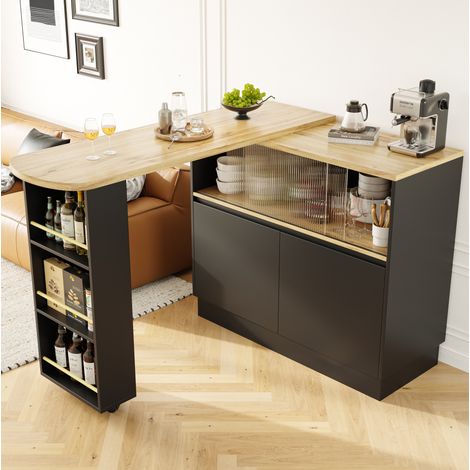 Mueble bar giratorio con almacenaje MDF negro OKMYHOME (1/5)