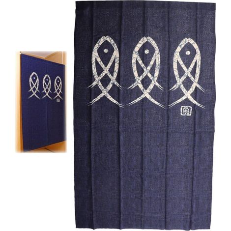 Rideau de Porte Japonais, Rideau Japonais Noren Traditionnel Imprimé à 3 Poissons Long Tapisserie Fenêtre Rideaux Panneau Tenture Tapisserie Décoration 150x85cm pour Restaurant Sushi Cuisine (1/5)