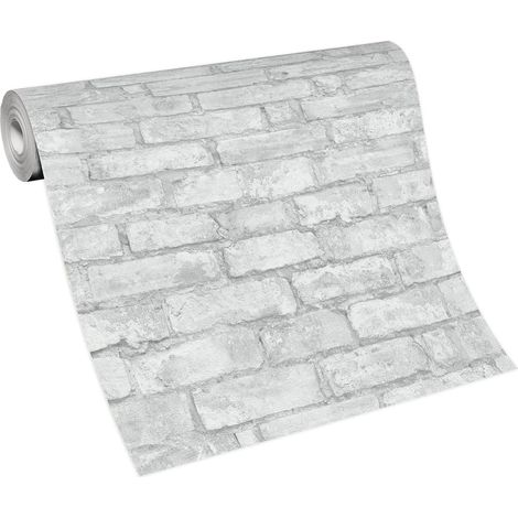 Papier peint industriel design fausse pierre Tapisserie moderne grise claire imitatation brique Papier peint à motif uni gris idéal couloir (1/5)