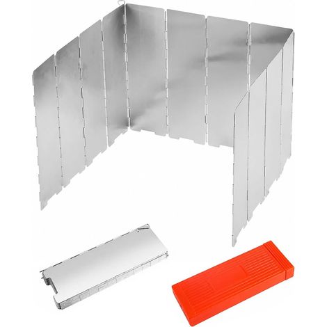 12 Plaques Pare-Vent Pliable Aluminium Pare-Brise de Réchaud de Camping Portable Pare Vent Rechaud Gaz avec Boîte de rangement pour Camping Réchaud Extérieur, Pique-Nique et Barbecues (1/5)