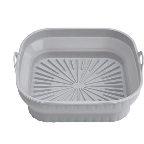 Moule Air Fryer, Air Fryer Accessoires, Moule Silicone Air Fryer, 2 Pièces Accessoire Panier de Friteuse à Air, Plat Silicone Pliable Doublure Liner pour Friteuse Air, Micro-ondes, Four(Gris) (1/5)