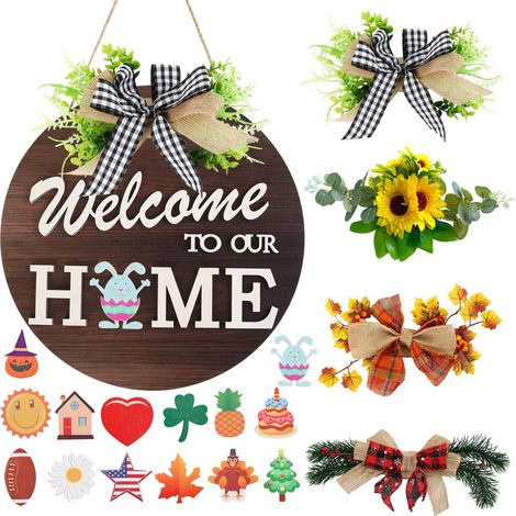 Décoration de porte interchangeable style campagne, panneau décoratif toutes saisons (1/5)