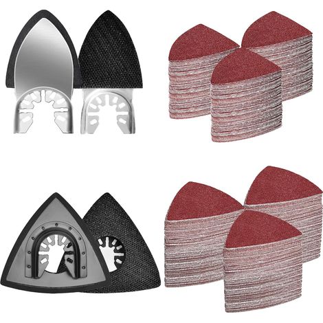 Kit de 204 patins de ponçage multi-outils, 2 patins de ponçage triangulaires, 2 tampons de sable pour bout des doigts, 200 pièces 60/80/120/180/240/320 grain de papier abrasif pour surfaces en bois (1/5)