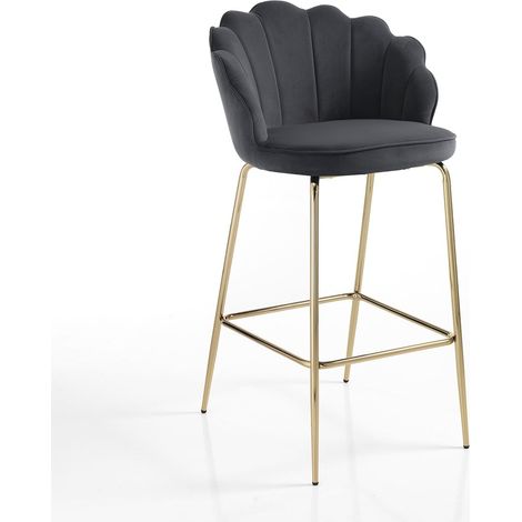 Barhocker aus Samt im Muscheldesign mit goldenen Beinen Linny - Grau