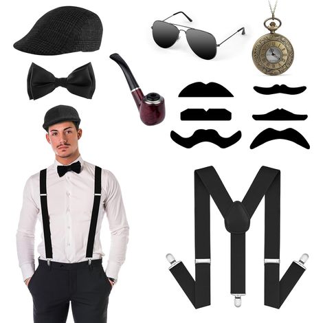 Accesorio para hombre de los años 20, disfraz de gánster de El Gran Gatsby de 7 piezas