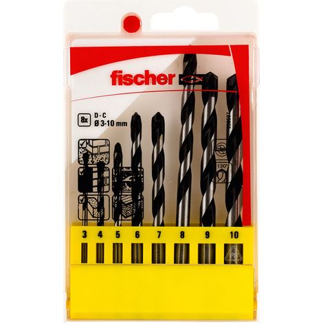 Fischer Set 8 Punte Trapano SDX due Taglienti, Punte al Carburo di Tungsteno in Acciaio per Cemento, Diametro 3-4-5-6-7-8-9-10 mm, Attacco Cilindrico, per Muro, Muratura, Pietra Naturale, 536607 (1/5)