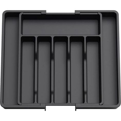 Organisateur de couverts, organisateur de couverts extensible pour tiroirs de cuisine, support de rangement en plastique pour couverts, cuillères, fourchettes, couteaux, grand, noir (1/5)