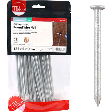 Timco Galvanised Round Wire Nails - 125 x 5.60mm (500g Bag) (1/3)