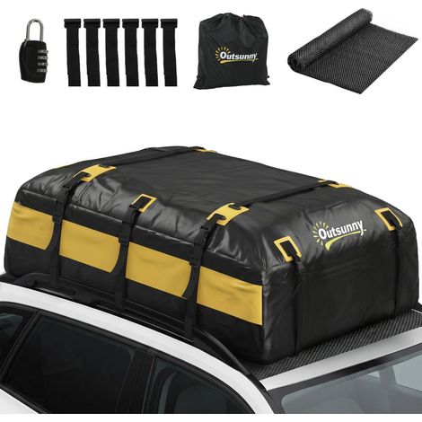 Outsunny bolsa de techo para coche 594L, impermeable con 6 correas ajustables, alfombrilla antideslizante, ganchos, adecuada para todos los vehículos