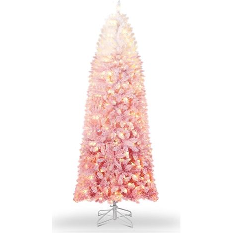 Rosa Weihnachtsbaum 140 cm mit 100 LEDs, 320+ Spitzen, Gradienten-Look, moderne Weihnachtsdeko für Flur & Wohnzimmer, Metallständer (1/5)