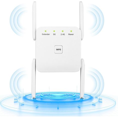 Répéteur WiFi Amplificateur WiFi AC1200 Mbps,WiFi Extender, Bouton WPS, Play and Plug, Répéteur WiFi Puissant avec Un Port Ethernet,Compatible avec Toutes Les Box Internet (Blanc) (1/5)