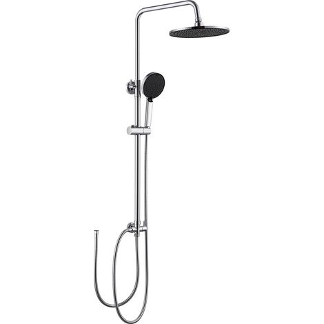 Ensemble de douche, Colonne de douche ronde sans robinetterie, douche de tête à effet pluie et douchette à 4 jets, hauteur réglable de 74 à 112 cm pour la douche et la baignoire, chromé (1/5)