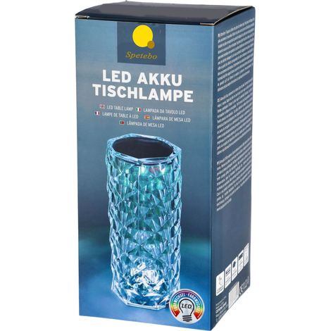 LED Akku Touch Leuchte aus Acryl Kristall mit Fernbedienung - 21 x 9 cm - Tischleuchte im Diamond-Design mit Farbwechsel und Dimm Funktion
