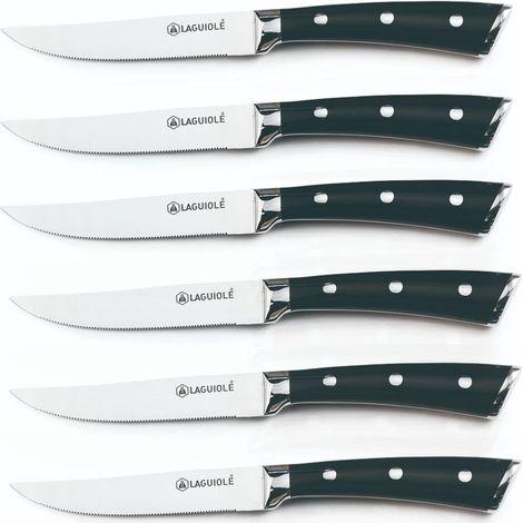 LAGUIOLE CUISSON - Set de 6 couteaux à steak en acier noir - "Lustrobois"