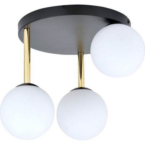 Lampada a Soffitto Dolce, Acciaio verniciato a polvere, Vetro, Nero, Oro, Bianco, 40x32x47 cm (1/5)