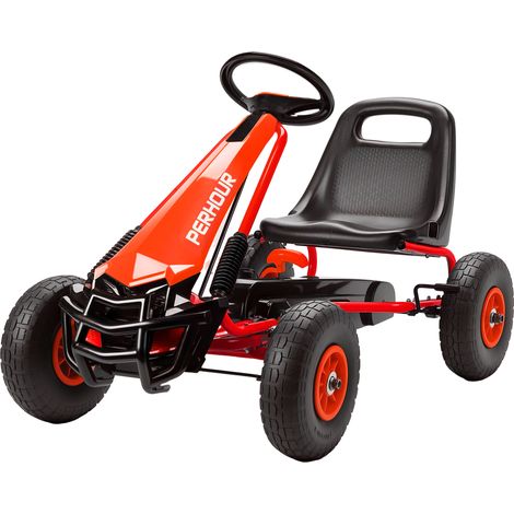 Kart à pédales enfant – Rouge – Siège réglable, pneus EVA, embrayage manuel et frein – 110 x 61 x 62 cm