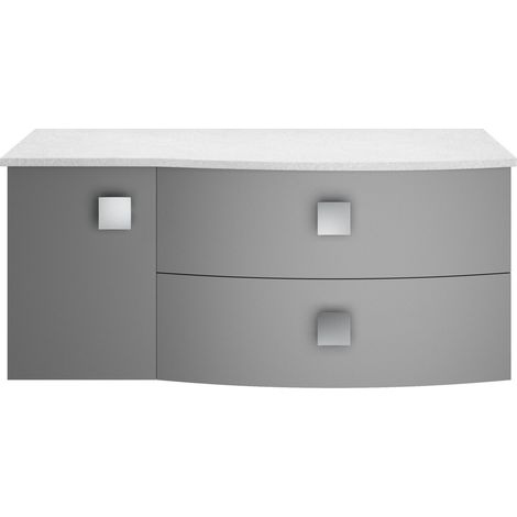 Gentleshaw Contemporary 2 Drawer Right-Hand Wall Hung Vanity Unit with White Marble Worktop, 1000mm