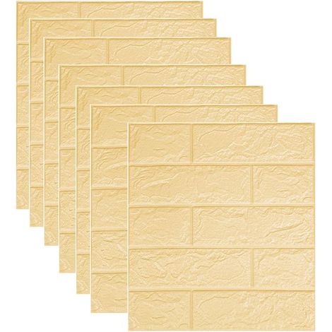 20pièce Papier Peint 3D Brique Pierre Adhesif Mural Autocollant, 38 × 35cm Papier Peint Adhesif Mural, Revetement Mural,Beige Jaune (1/4)