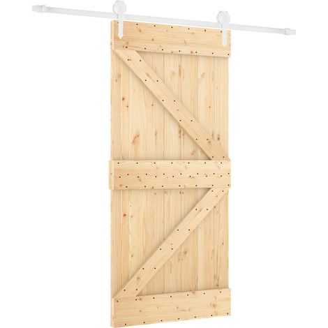 Schiebetür Natürlich und Weiß 90 x 210 cm Massives Kiefernholz vidaXL